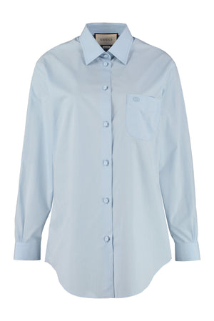 Camicia in cotone con logo ricamato-0